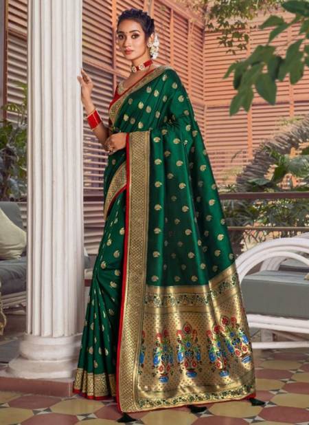 Dark Green Colour Heavy Festive Wear Silk Fancy Designer Saree Collection 4257